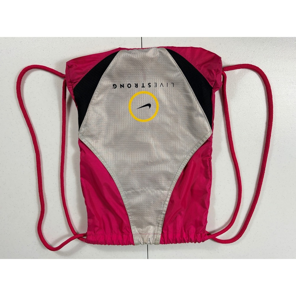 Nike Livestrong Pink Silver Drawstring Cinch Backpack Gym Bag Vtg